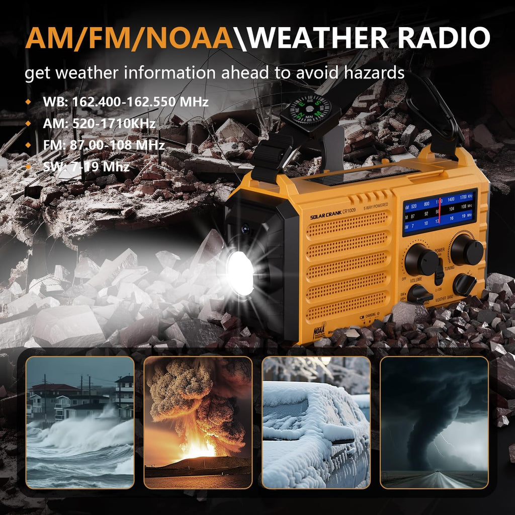 PPLEE Solar Hand-Crank Emergency Weather Radio, 5000mAh