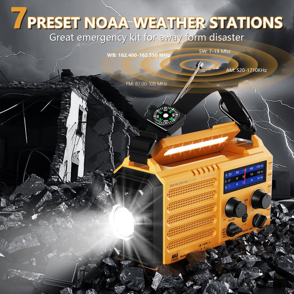 PPLEE Solar Hand-Crank Emergency Weather Radio, 5000mAh